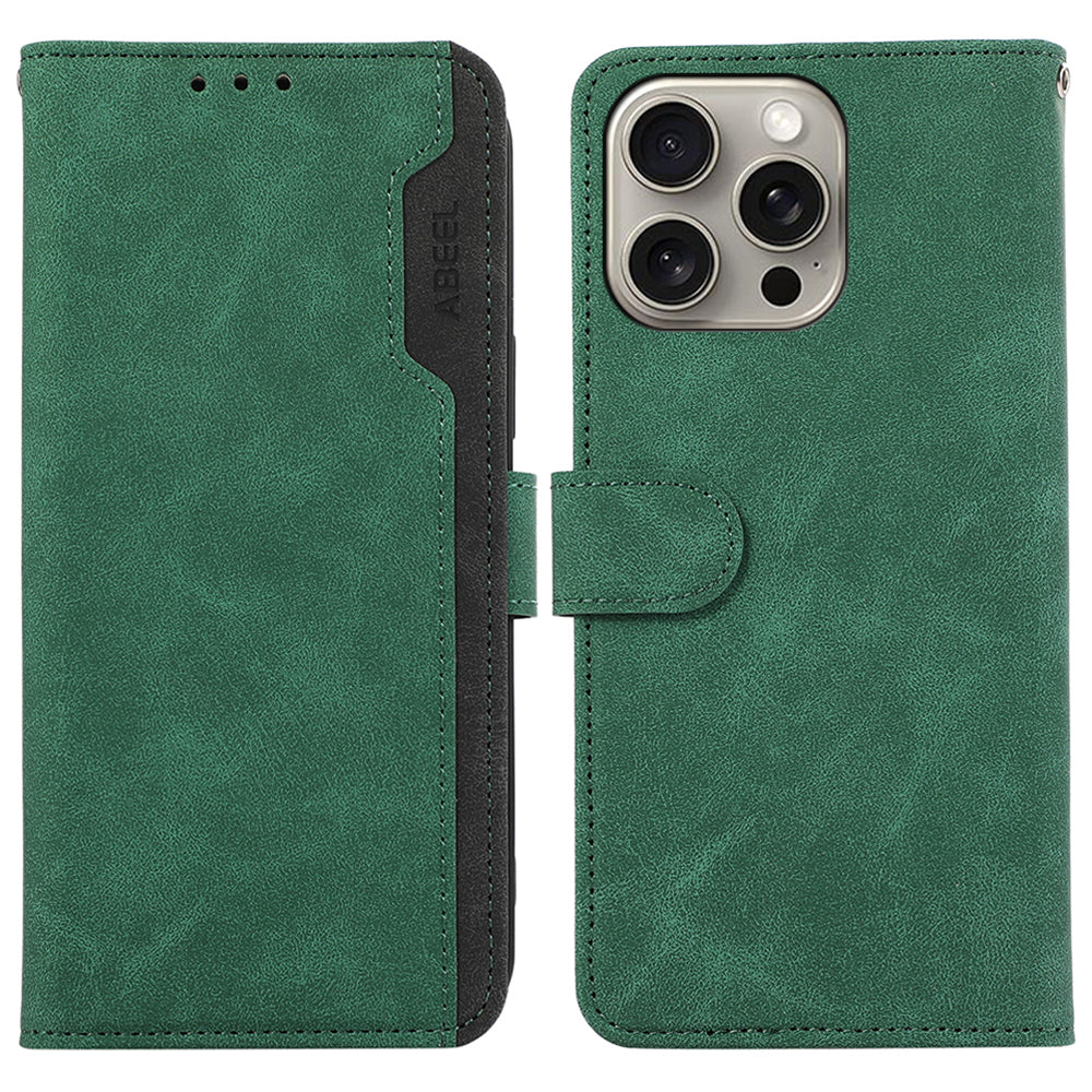 ABEEL For iPhone 15 Pro Max PU Leather Cover RFID Blocking Stand Phone Protective Case ABEEL For iPhone 15 Pro Max PU Leather Cover RFID Blocking Stand Phone Protective Case